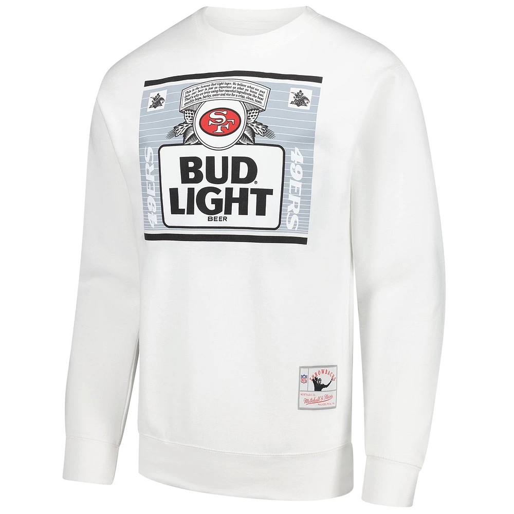 Men's Mitchell & Ness x Bud Light White San Francisco 49ers The Crest Pullover Sweatshirt