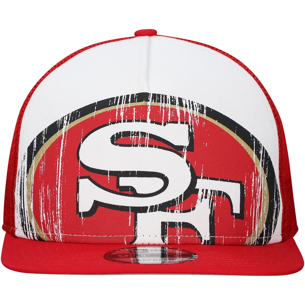 Men's New Era White/Scarlet San Francisco 49ers Distressed 9FIFTY A-Frame Snapback Hat