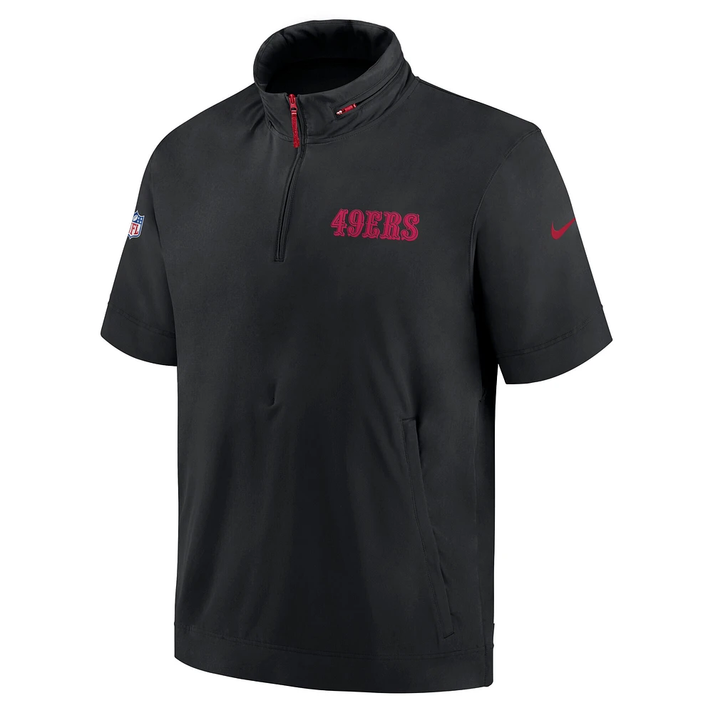 Men's Nike Black San Francisco 49ers 2024 Sideline Coach Short Sleeve Half-Zip Hoodie Jacket