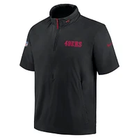 Men's Nike Black San Francisco 49ers 2024 Sideline Coach Short Sleeve Half-Zip Hoodie Jacket