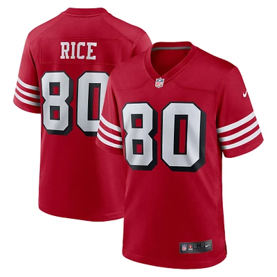 Maillot Nike Jerry Rice Scarlet pour homme, joueur retraité des San Francisco 49ers, match alternatif