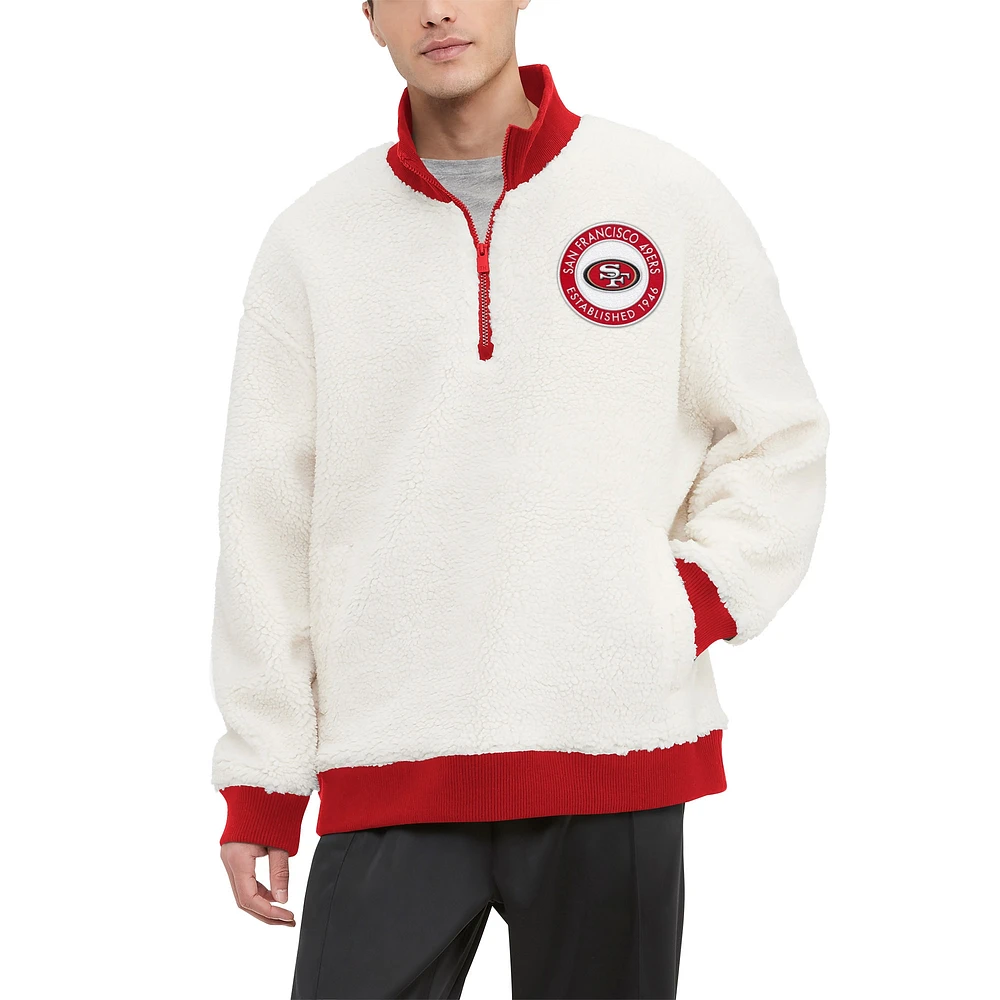 Sweat-shirt crème Tommy Hilfiger San Francisco 49ers Jordan Sherpa à quart de zip pour hommes