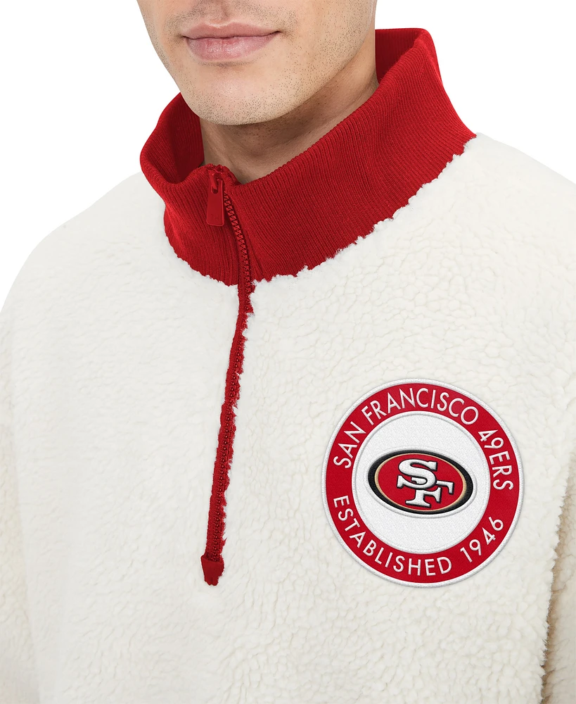 Sweat-shirt crème Tommy Hilfiger San Francisco 49ers Jordan Sherpa à quart de zip pour hommes