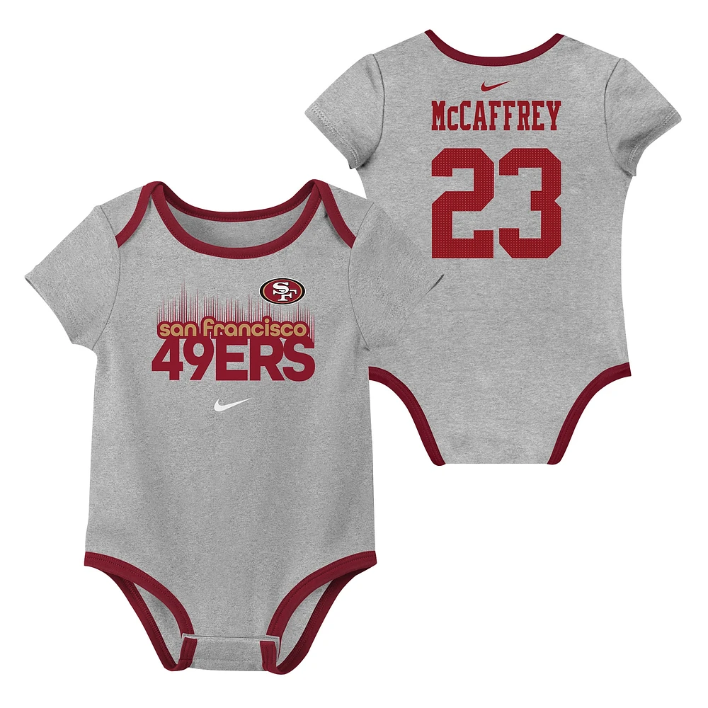 Newborn & Infant Nike Christian McCaffrey San Francisco 49ers Name Number 3-Pack Bodysuit Set