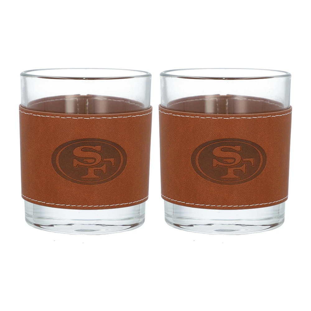 San Francisco 49ers 2-Pack 12oz Rocks Glass with Leather Wrap