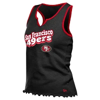 Women's New Era  Black San Francisco 49ers Lettuce Hem Notch Neck Tri-Blend Tank Top