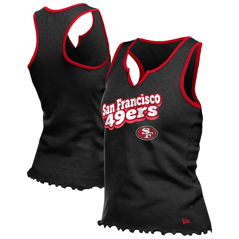 Women's New Era Black San Francisco 49ers Lettuce Hem Notch Neck Tri-Blend Tank Top