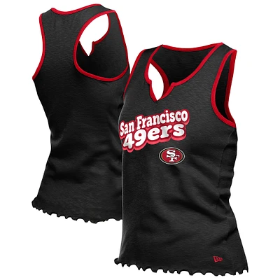Women's New Era  Black San Francisco 49ers Lettuce Hem Notch Neck Tri-Blend Tank Top