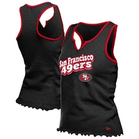Women's New Era  Black San Francisco 49ers Lettuce Hem Notch Neck Tri-Blend Tank Top