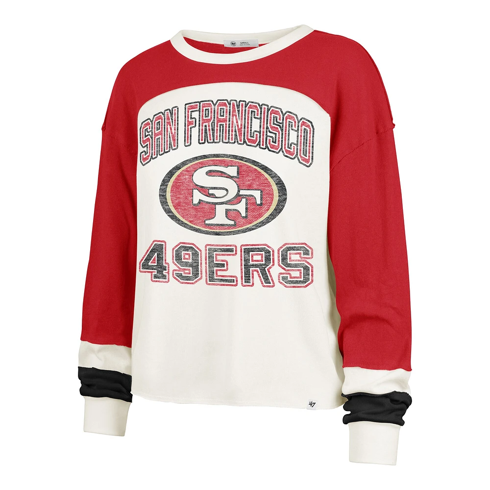 Women's '47 Cream/Scarlet San Francisco 49ers Plus Double Header Curve Toni Long Sleeve T-Shirt