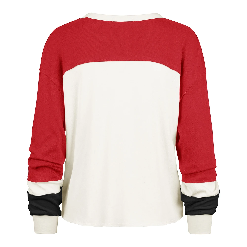 Women's '47 Cream/Scarlet San Francisco 49ers Plus Double Header Curve Toni Long Sleeve T-Shirt