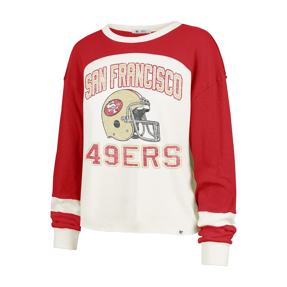 Women's '47 Cream San Francisco 49ers Double Header Curve Toni Long Sleeve T-Shirt