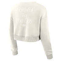 Women's Fanatics Cream San Francisco 49ers Studio Tri-Blend Cropped Pullover Sweatshirt