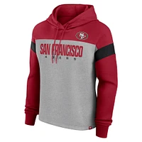Women's Fanatics Heather Gray/Scarlet San Francisco 49ers Bold Play Call Pullover Hoodie