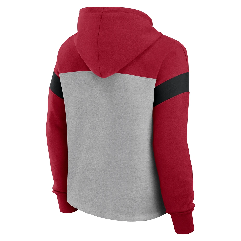Women's Fanatics Heather Gray/Scarlet San Francisco 49ers Bold Play Call Pullover Hoodie