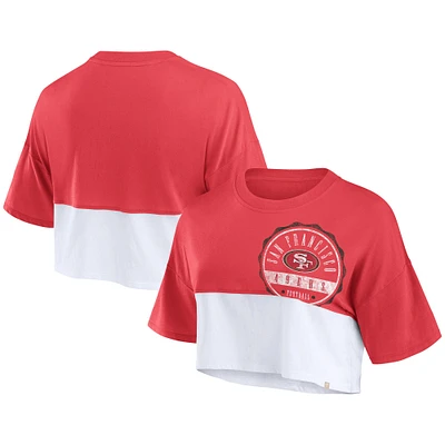 T-shirt court fendu couleur boxy Fanatics Scarlet/White San Francisco 49ers pour femmes