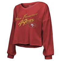 T-shirt court à manches longues et épaules dénudées Majestic Threads Brock Purdy Scarlet San Francisco 49ers pour femmes