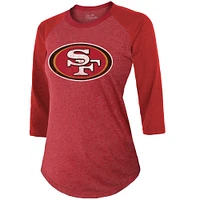 Women's Majestic Threads Christian McCaffrey Scarlet San Francisco 49ers Player Name & Number Tri-Blend 3/4-Sleeve Fitted T-Shirt