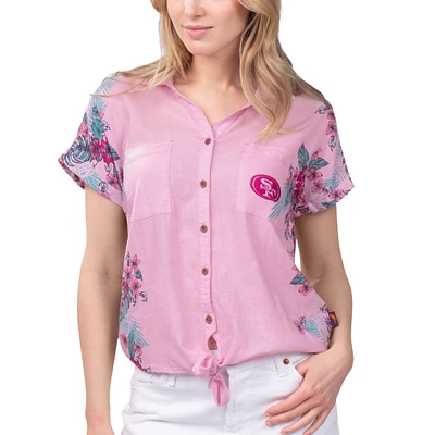 Chemise boutonnée nouée sur le devant du stade des 49ers de San Francisco rose Margaritaville pour femmes