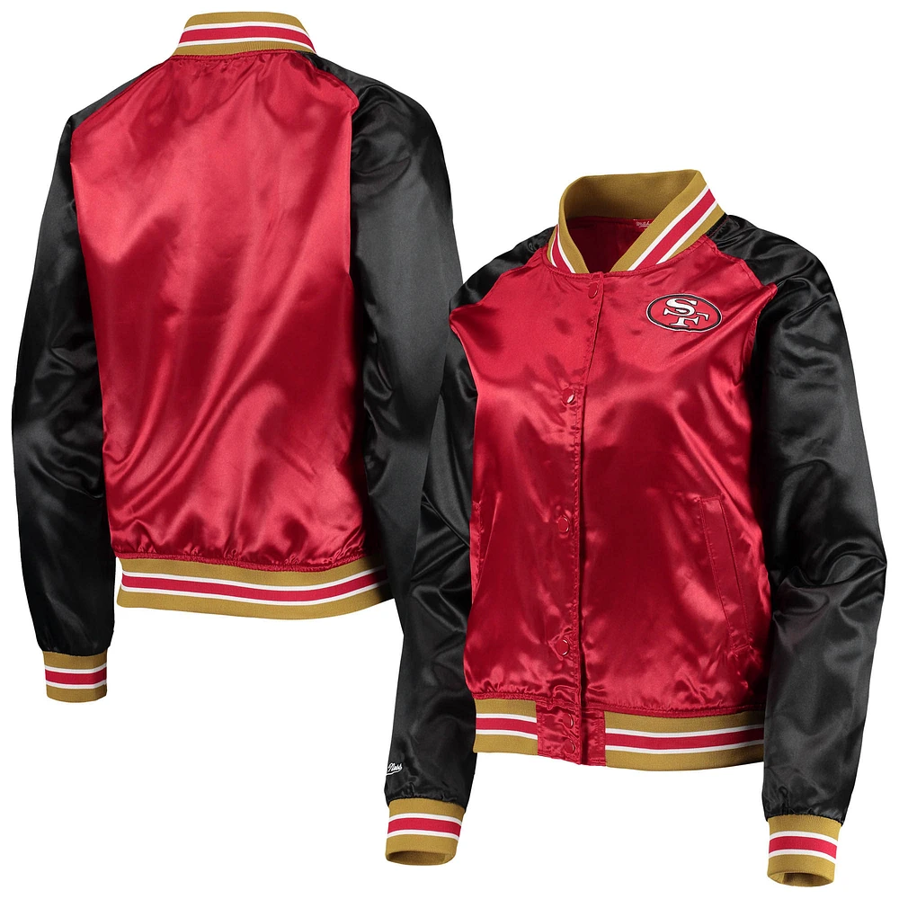 Veste à boutons-pression en satin raglan pour femme Mitchell & Ness Scarlet San Francisco 49ers Team 2.0