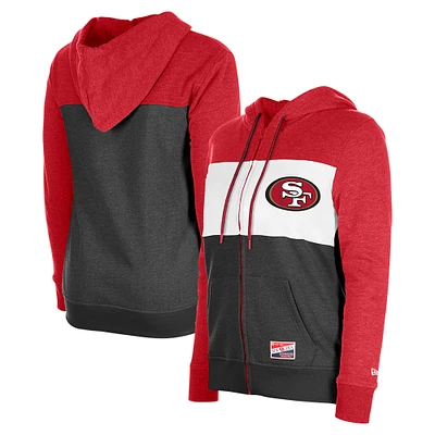 Sweat à capuche entièrement zippé blocs de couleurs Scarlet San Francisco 49ers New Era pour femme