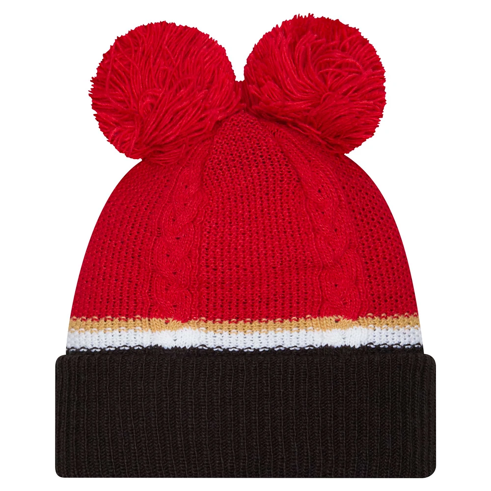 Women's New Era  Scarlet San Francisco 49ers Double Bubble Cuffed Knit Hat with Poms