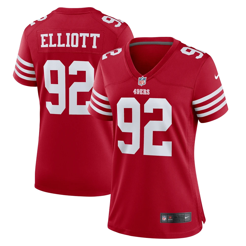 Maillot de match l'équipe Nike Jordan Elliott Scarlet des San Francisco 49ers pour femme