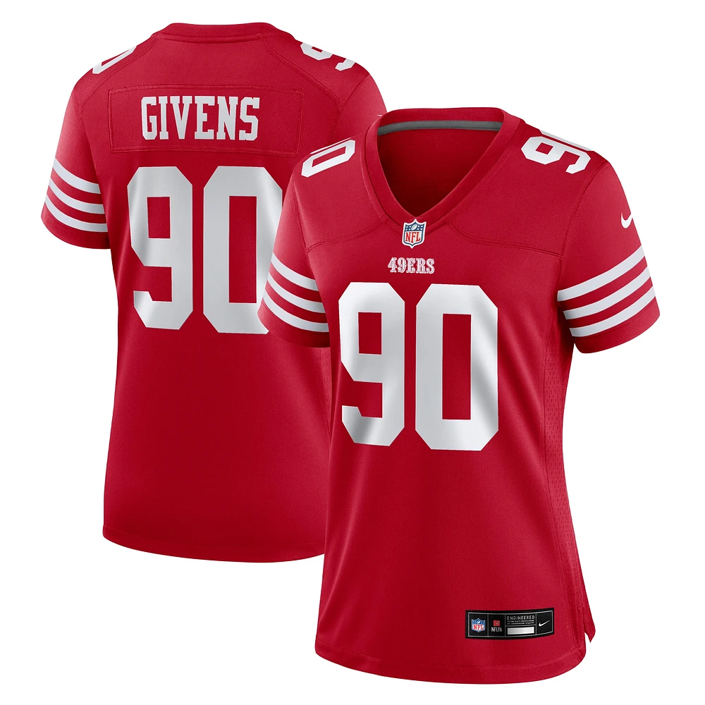 Maillot de match Nike Kevin Givens Scarlet San Francisco 49ers pour femme
