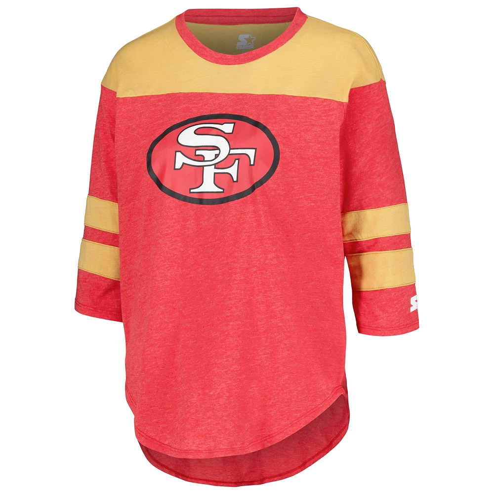 Women's Starter Scarlet San Francisco 49ers Fullback Tri-Blend 3/4-Sleeve T-Shirt