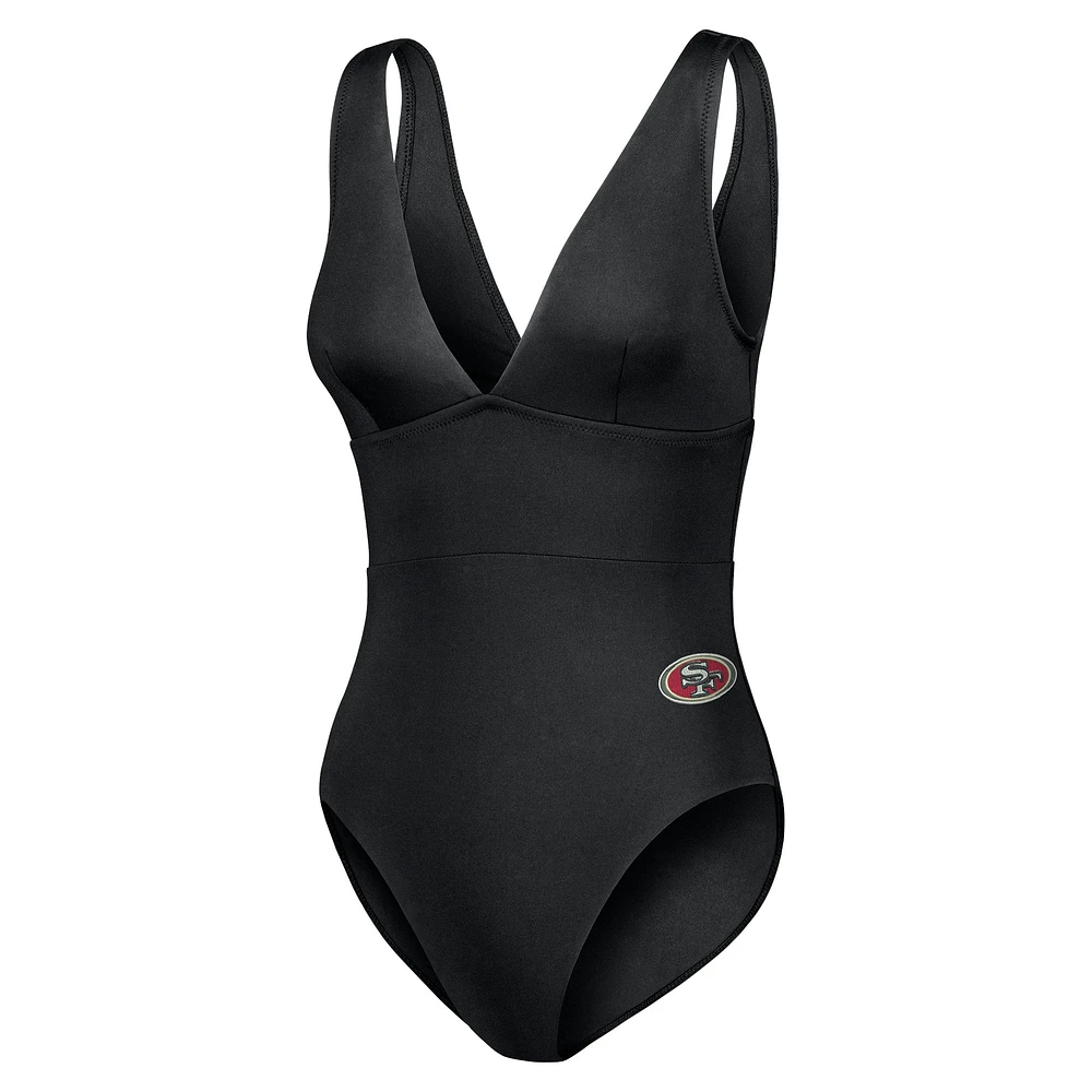 Maillot de bain une pièce moderne à col en V pour femme Tommy Bahama noir San Francisco 49ers Palm