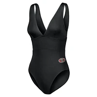 Maillot de bain une pièce moderne à col en V pour femme Tommy Bahama noir San Francisco 49ers Palm