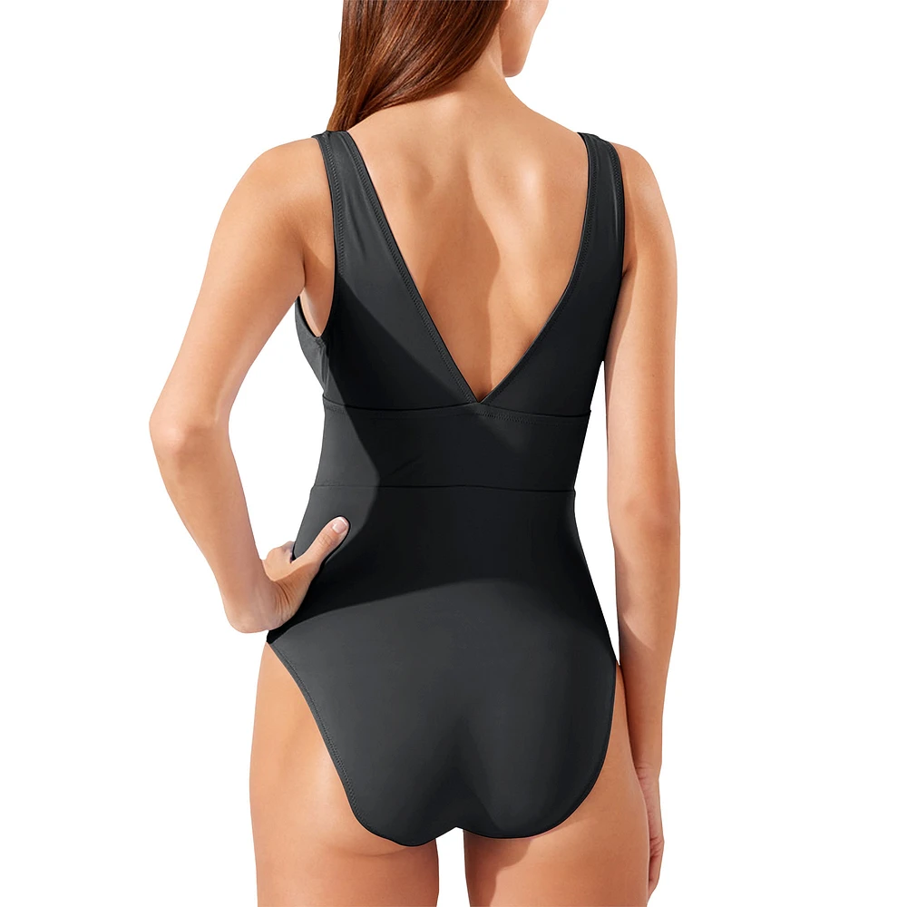 Maillot de bain une pièce moderne à col en V pour femme Tommy Bahama noir San Francisco 49ers Palm