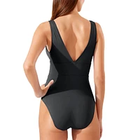 Maillot de bain une pièce moderne à col en V pour femme Tommy Bahama noir San Francisco 49ers Palm