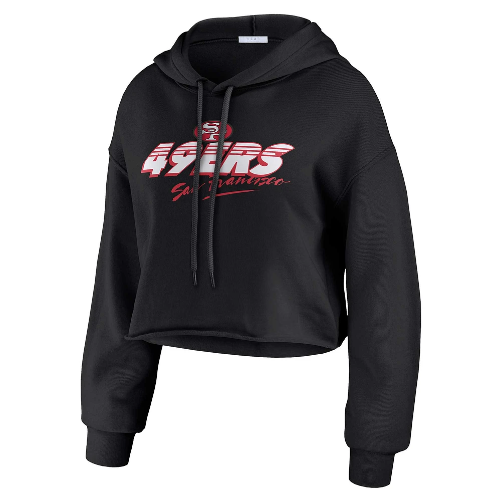 Women's WEAR by Erin Andrews Black San Francisco 49ers Prime Cropped Pullover Hoodie