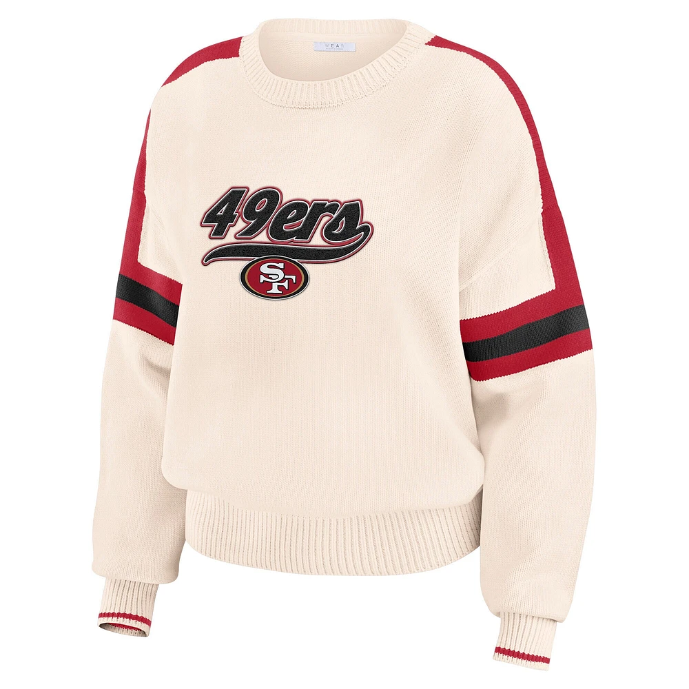 Women's WEAR by Erin Andrews  Cream San Francisco 49ers Stripe Pullover Sweater