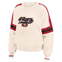 Women's WEAR by Erin Andrews  Cream San Francisco 49ers Stripe Pullover Sweater