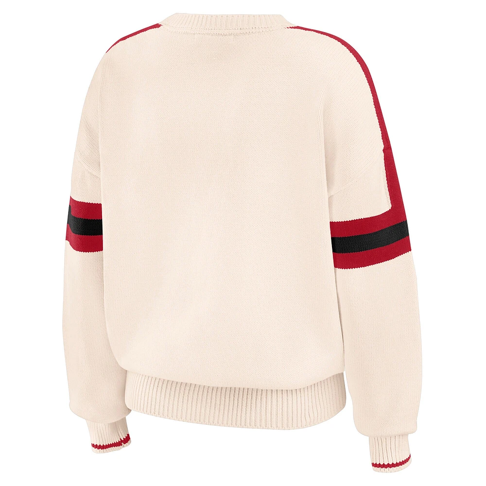Women's WEAR by Erin Andrews  Cream San Francisco 49ers Stripe Pullover Sweater