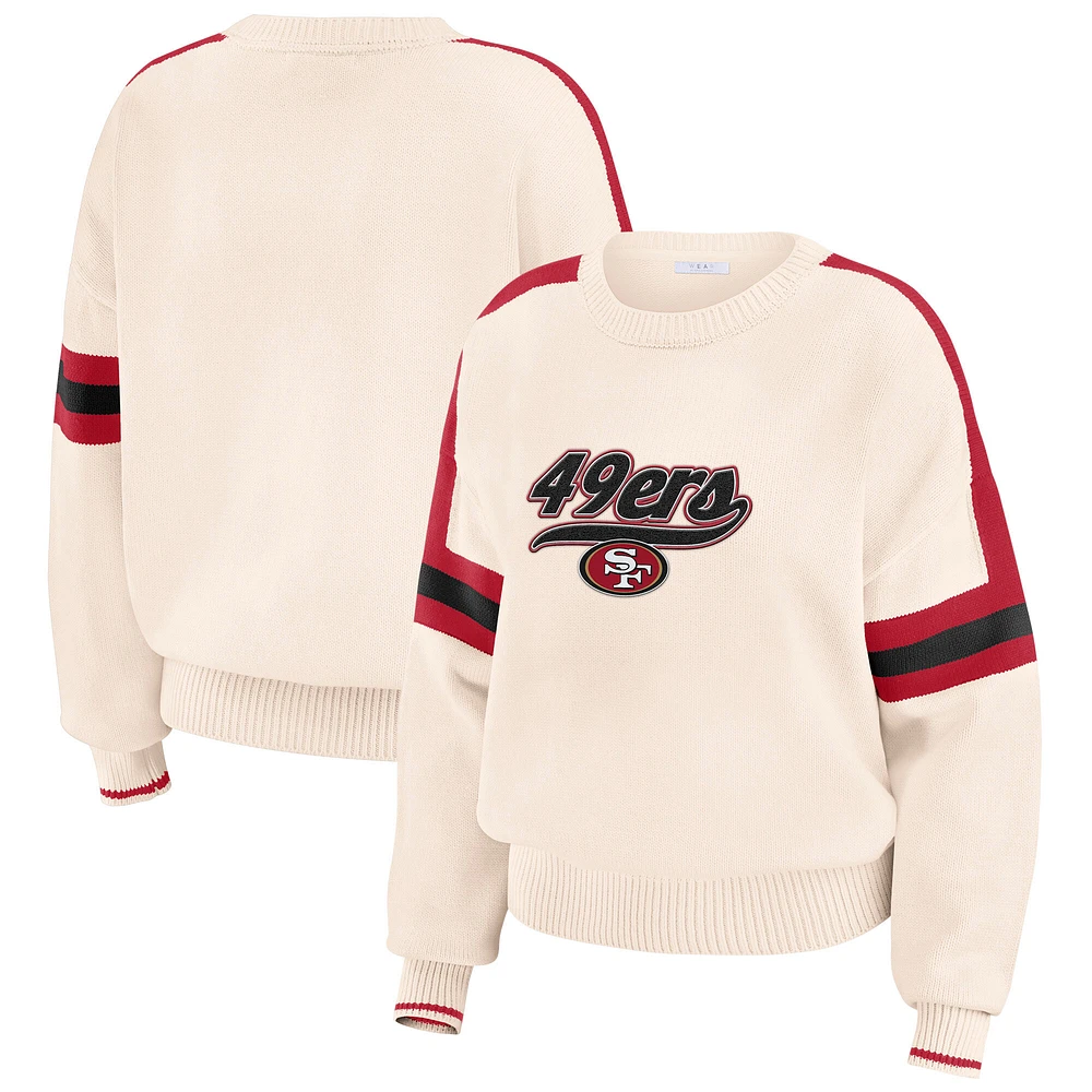 Women's WEAR by Erin Andrews Cream San Francisco 49ers Stripe Pullover Sweater