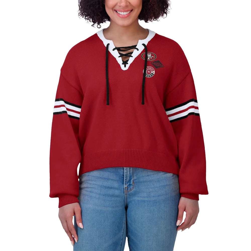 Women's WEAR by Erin Andrews Scarlet San Francisco 49ers Lace-Up Pullover Sweatshirt