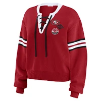 Women's WEAR by Erin Andrews Scarlet  San Francisco 49ers Lace-Up Sweater