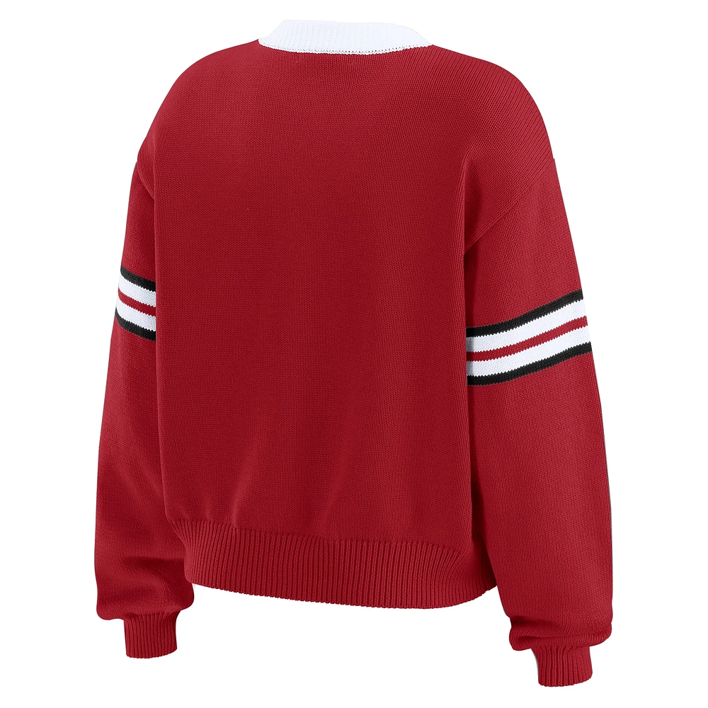 Women's WEAR by Erin Andrews Scarlet  San Francisco 49ers Lace-Up Sweater