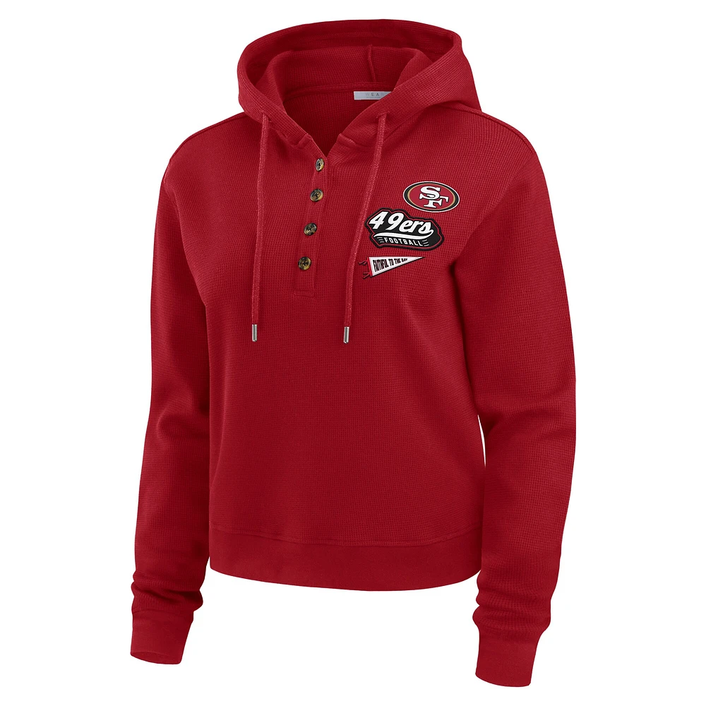 Women's WEAR by Erin Andrews Scarlet San Francisco 49ers Waffle-Knit Pullover Hoodie