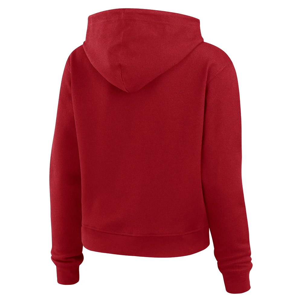 Women's WEAR by Erin Andrews Scarlet San Francisco 49ers Waffle-Knit Pullover Hoodie