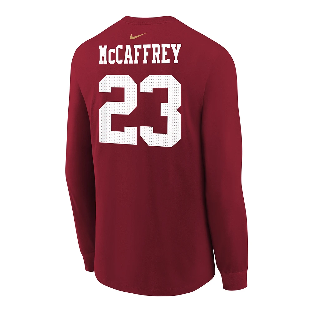 Youth Nike Christian McCaffrey Scarlet San Francisco 49ers Player Name & Number Long Sleeve T-Shirt