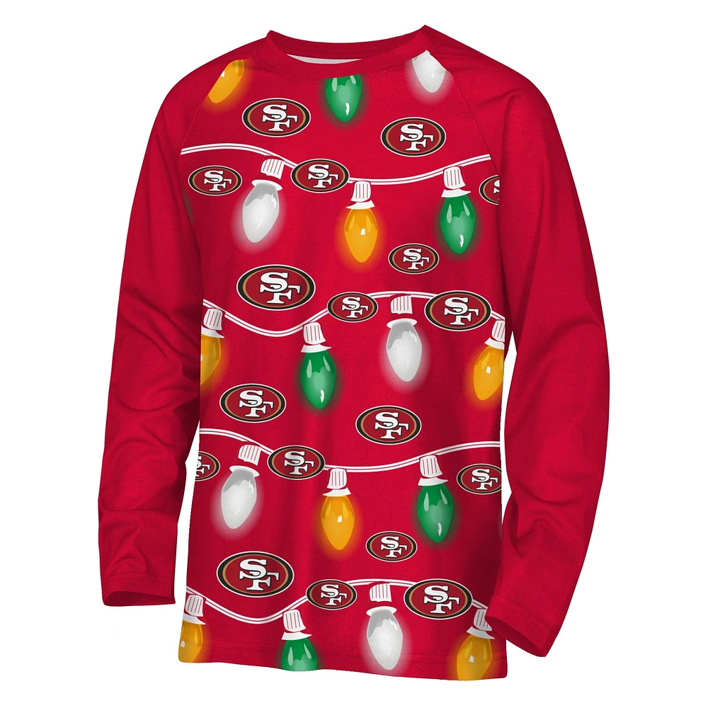 Youth San Francisco 49ers Two-Piece Garland Holiday Long Sleeve Pajama Set