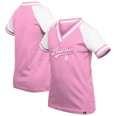 T-shirt raglan col V rose New Era pour jeunes filles des Giants de San Francisco