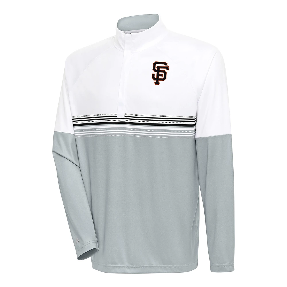 Men's Antigua White/Black San Francisco Giants Bender Quarter-Zip Pullover Top