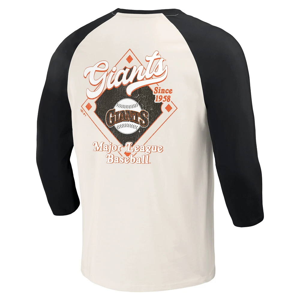 Men's Darius Rucker Collection by Fanatics Black/White San Francisco Giants Cooperstown Raglan 3/4-Sleeve T-Shirt