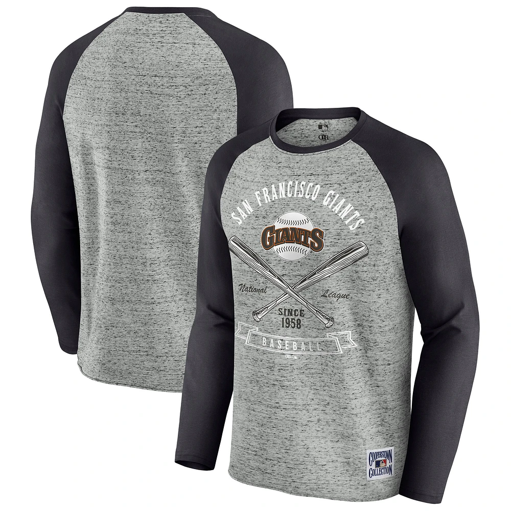 T-shirt de baseball à manches longues raglan brut pour homme la collection Darius Rucker par Fanatics, gris chiné, des Giants San Francisco