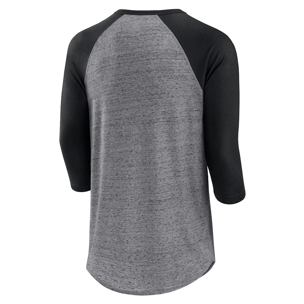 T-shirt à manches 3/4 Raglan Henley emblématique au-dessus de la chaleur des Giants San Francisco gris chiné/noir marque Fanatics pour hommes
